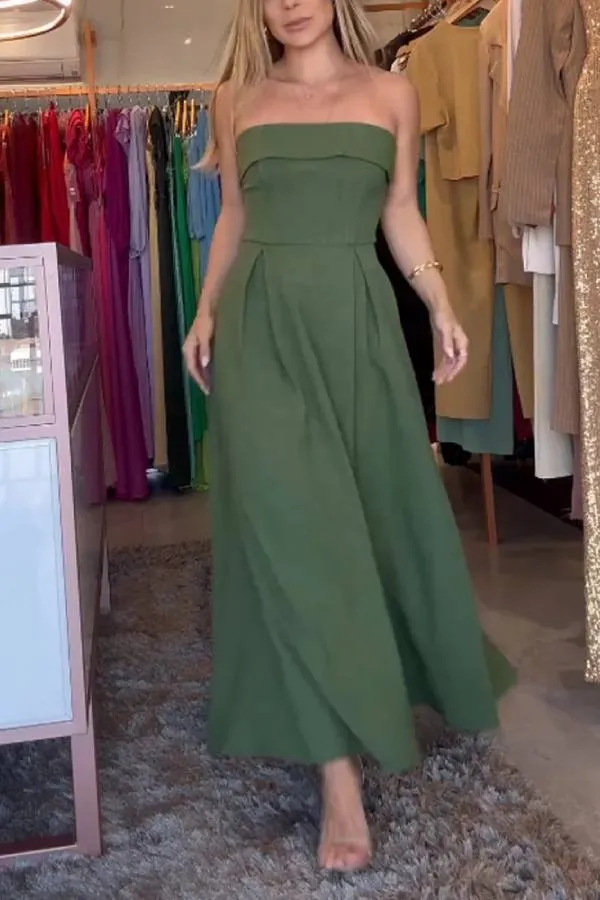 Elegant Solid Color Strapless Dress