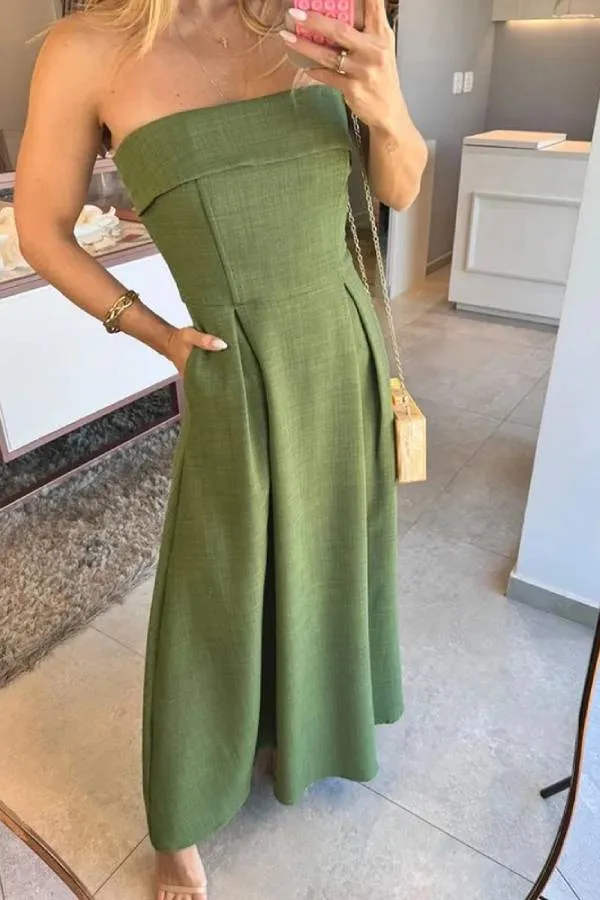 Elegant Solid Color Strapless Dress