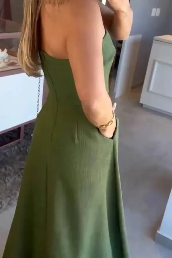 Elegant Solid Color Strapless Dress