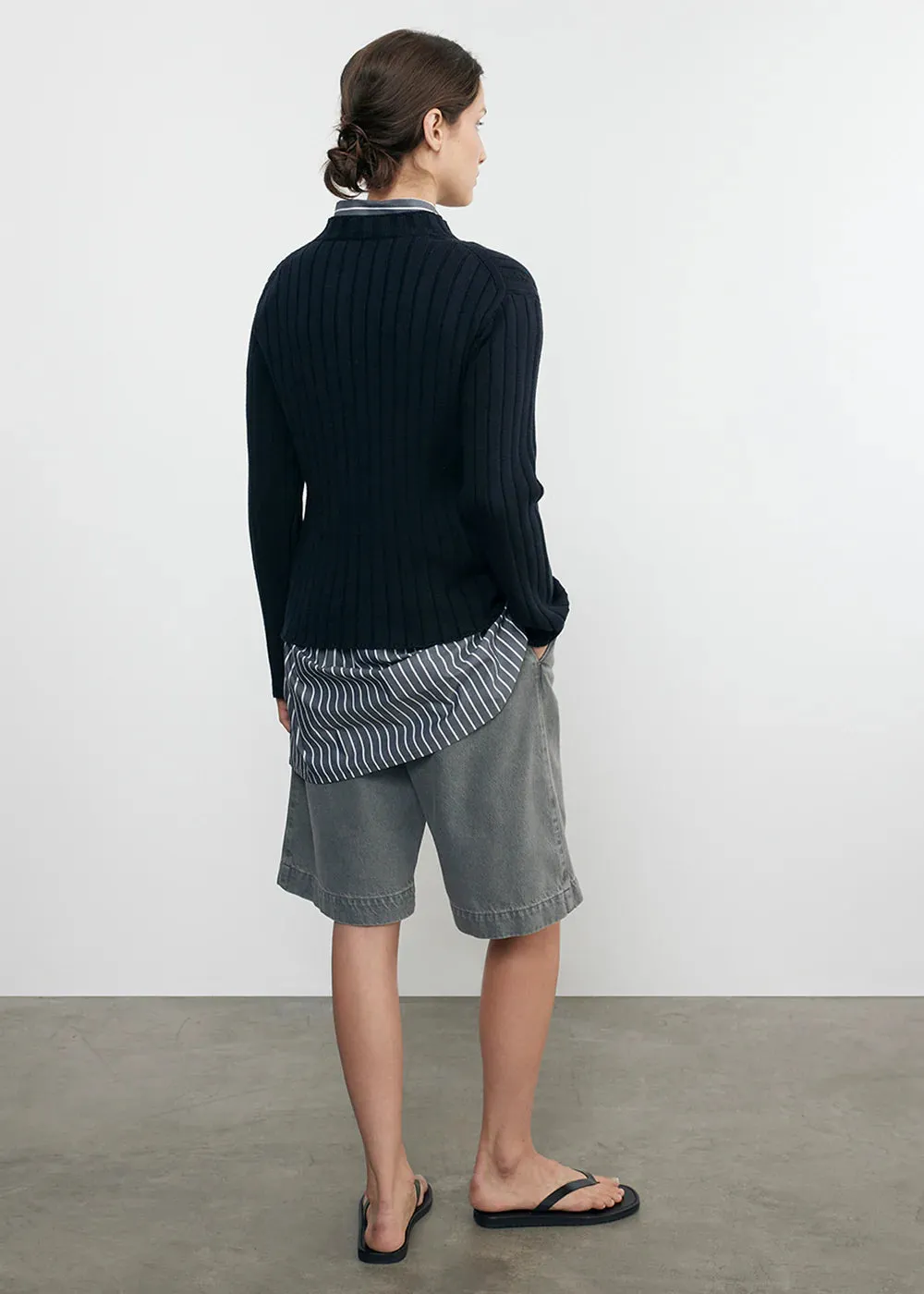 Enza Costa Chunky Cotton Fisherman Sweater indigo