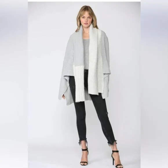 Fate Please Yourself Gray and Cream Open Shawl Chunky Cardigan, EUC, Small