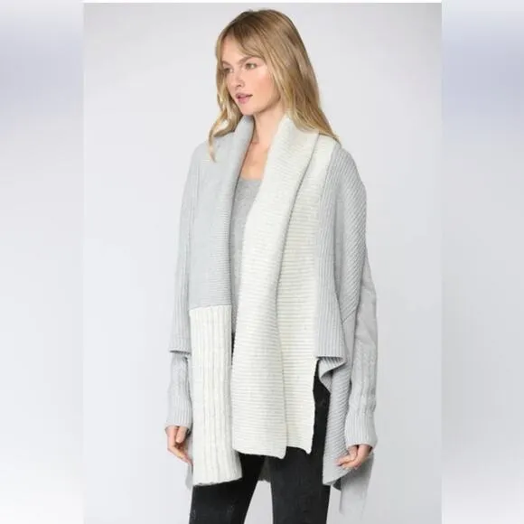 Fate Please Yourself Gray and Cream Open Shawl Chunky Cardigan, EUC, Small