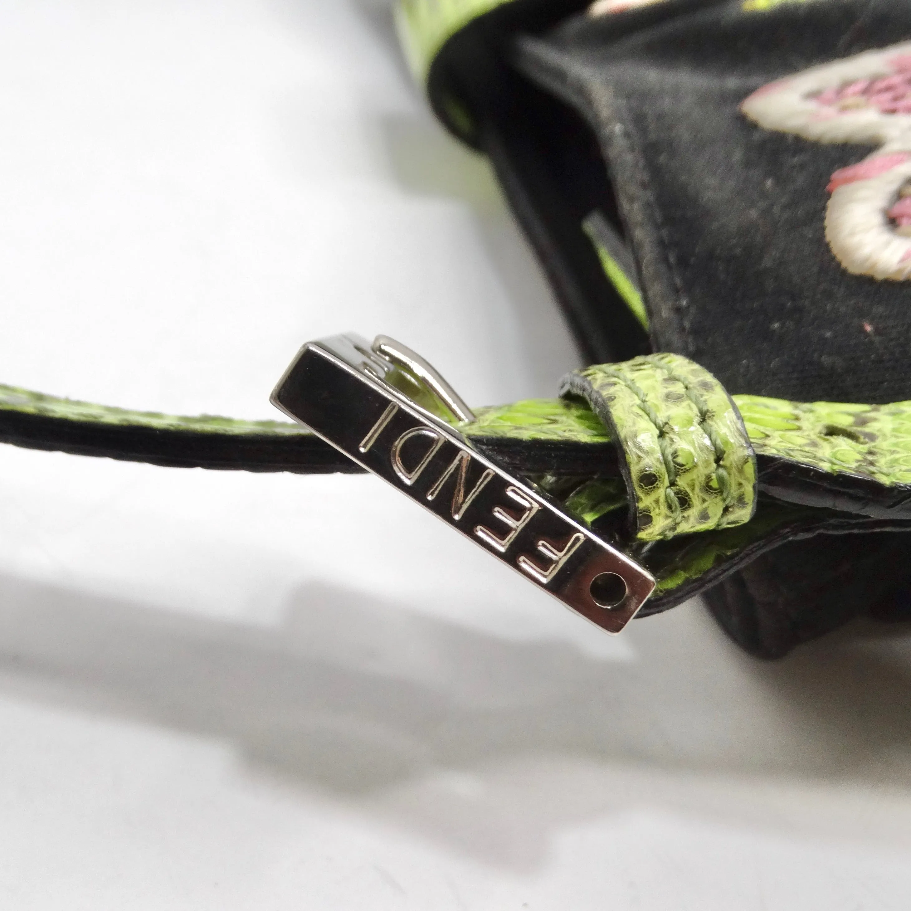 Fendi Flower Embroidered Lizard Embossed Shoulder Bag
