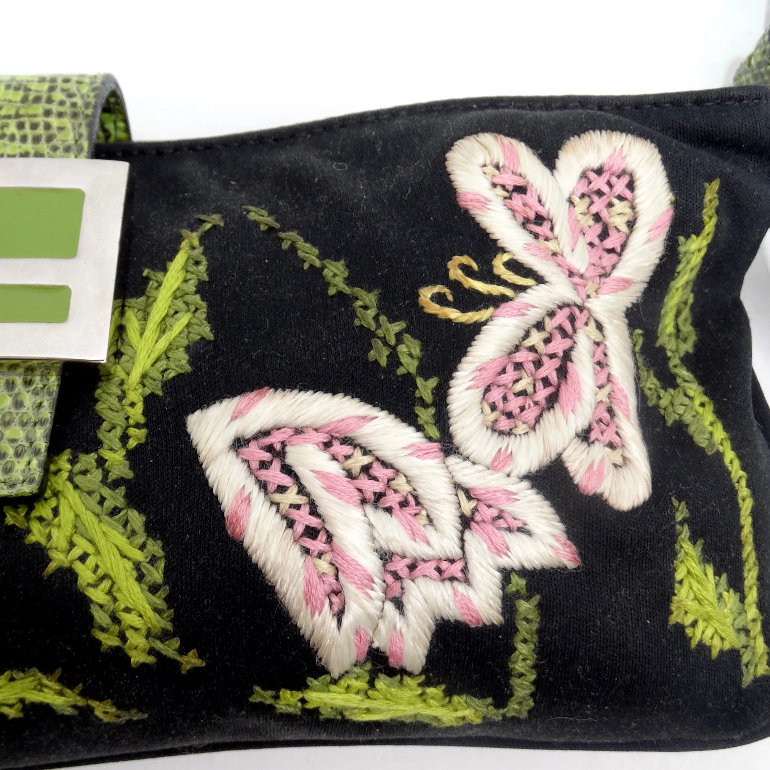 Fendi Flower Embroidered Lizard Embossed Shoulder Bag