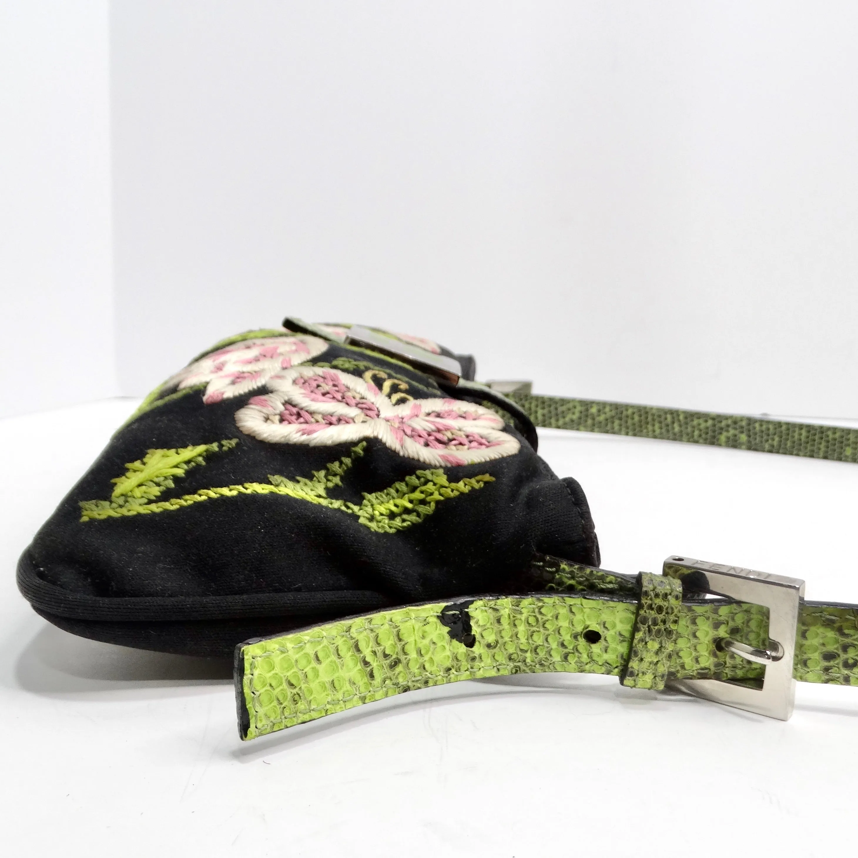 Fendi Flower Embroidered Lizard Embossed Shoulder Bag