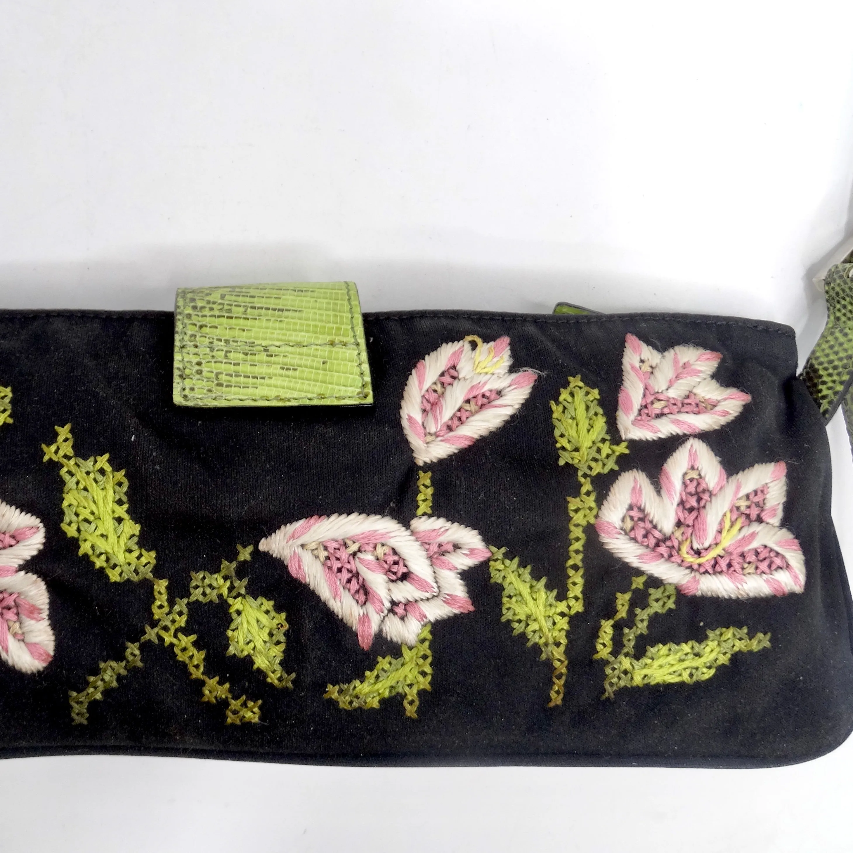 Fendi Flower Embroidered Lizard Embossed Shoulder Bag