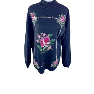 Floral Embroidered Cross Stitch Knit Oversized Sweater sz M