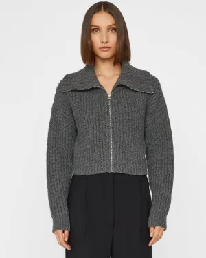 FRAME | Cropped Zip Collar Cardigan | Dark Gris Heather