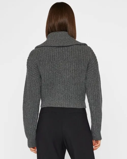 FRAME | Cropped Zip Collar Cardigan | Dark Gris Heather