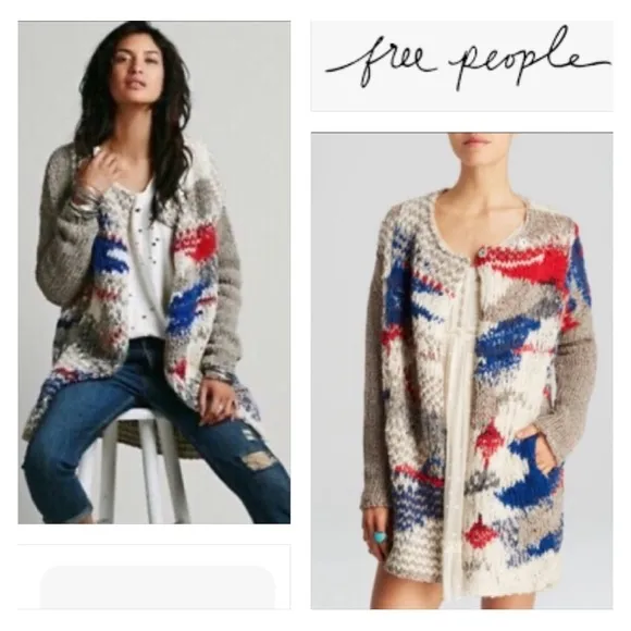 Free People Fireworks Chunky Knit Cardigan Sweater With Lining Multicolor Size S