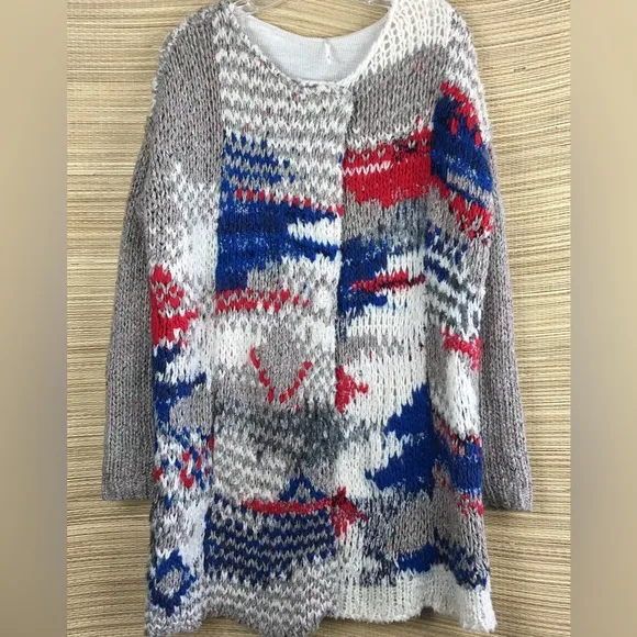 Free People Fireworks Chunky Knit Cardigan Sweater With Lining Multicolor Size S