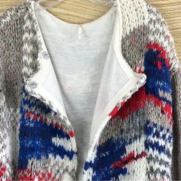 Free People Fireworks Chunky Knit Cardigan Sweater With Lining Multicolor Size S