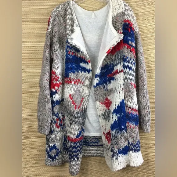 Free People Fireworks Chunky Knit Cardigan Sweater With Lining Multicolor Size S