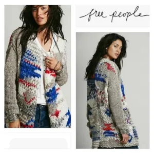 Free People Fireworks Chunky Knit Cardigan Sweater With Lining Multicolor Size S