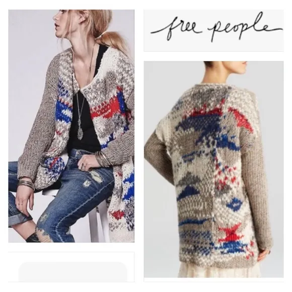 Free People Fireworks Chunky Knit Cardigan Sweater With Lining Multicolor Size S