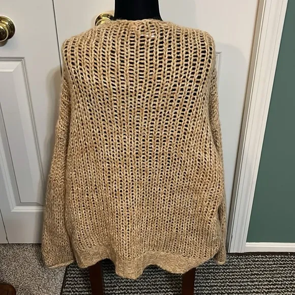 Free People Hometown Oversized Tan Wool Angora Blend Chunky Knit Cardigan L