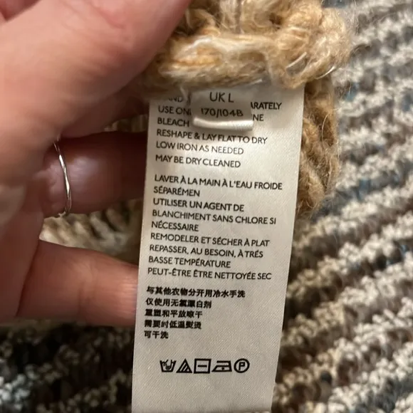 Free People Hometown Oversized Tan Wool Angora Blend Chunky Knit Cardigan L