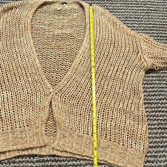 Free People Hometown Oversized Tan Wool Angora Blend Chunky Knit Cardigan L