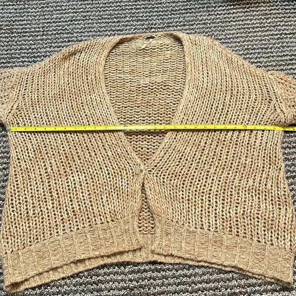 Free People Hometown Oversized Tan Wool Angora Blend Chunky Knit Cardigan L