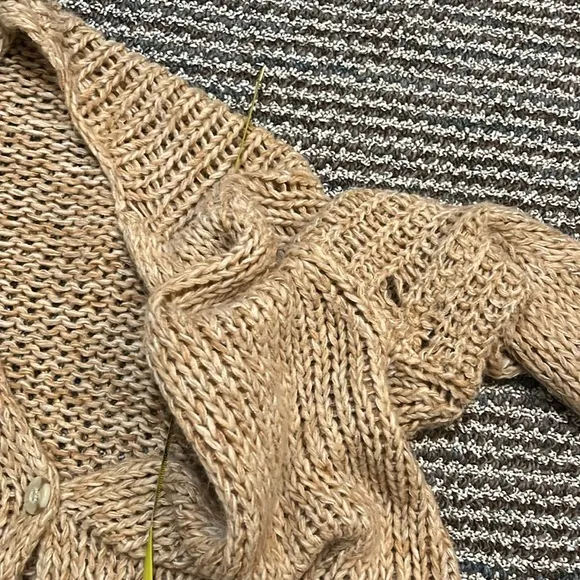 Free People Hometown Oversized Tan Wool Angora Blend Chunky Knit Cardigan L