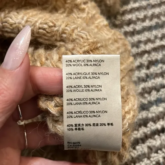 Free People Hometown Oversized Tan Wool Angora Blend Chunky Knit Cardigan L