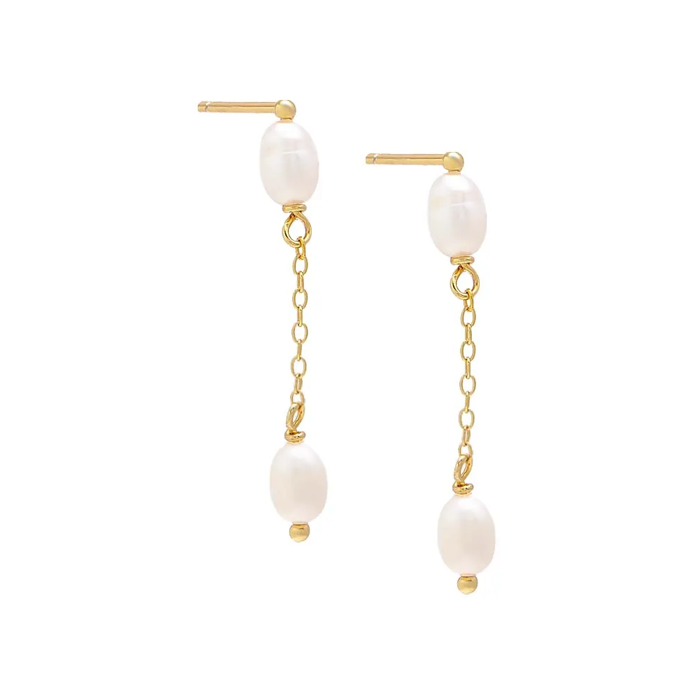 Freshwater Pearl Chain Drop Stud Earring