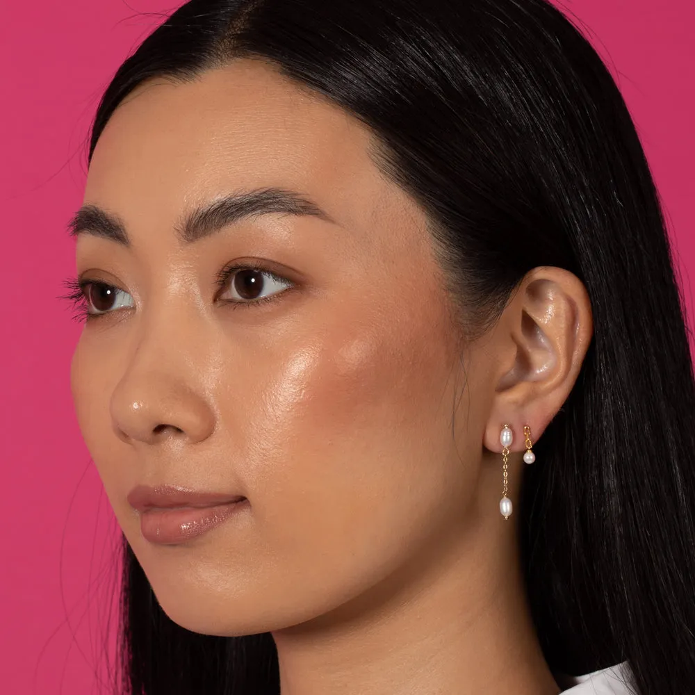 Freshwater Pearl Chain Drop Stud Earring