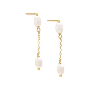 Freshwater Pearl Chain Drop Stud Earring