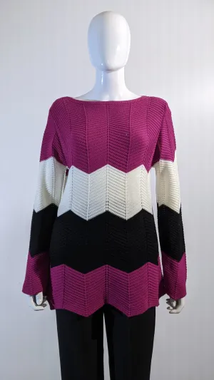 Fuchsia Pink Colour Block Design Knitted Jumper