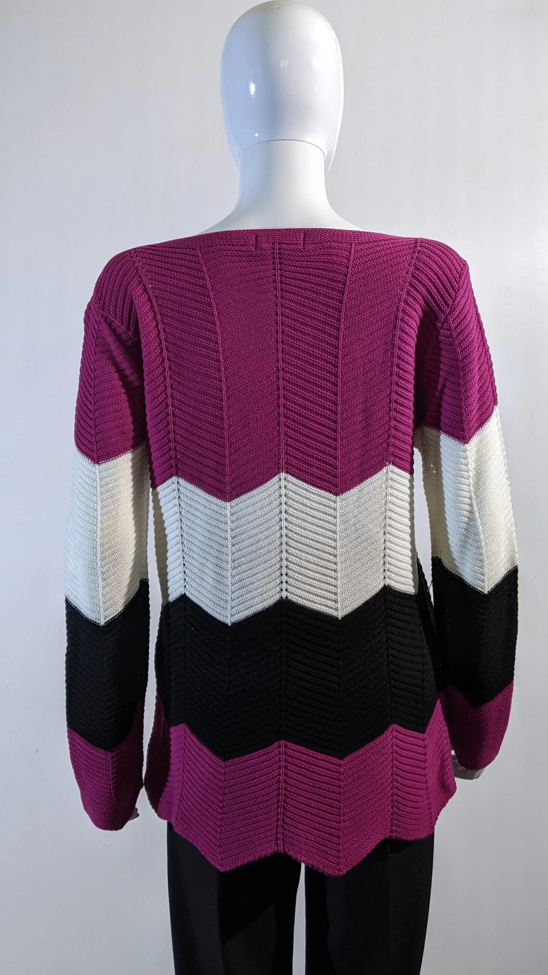 Fuchsia Pink Colour Block Design Knitted Jumper