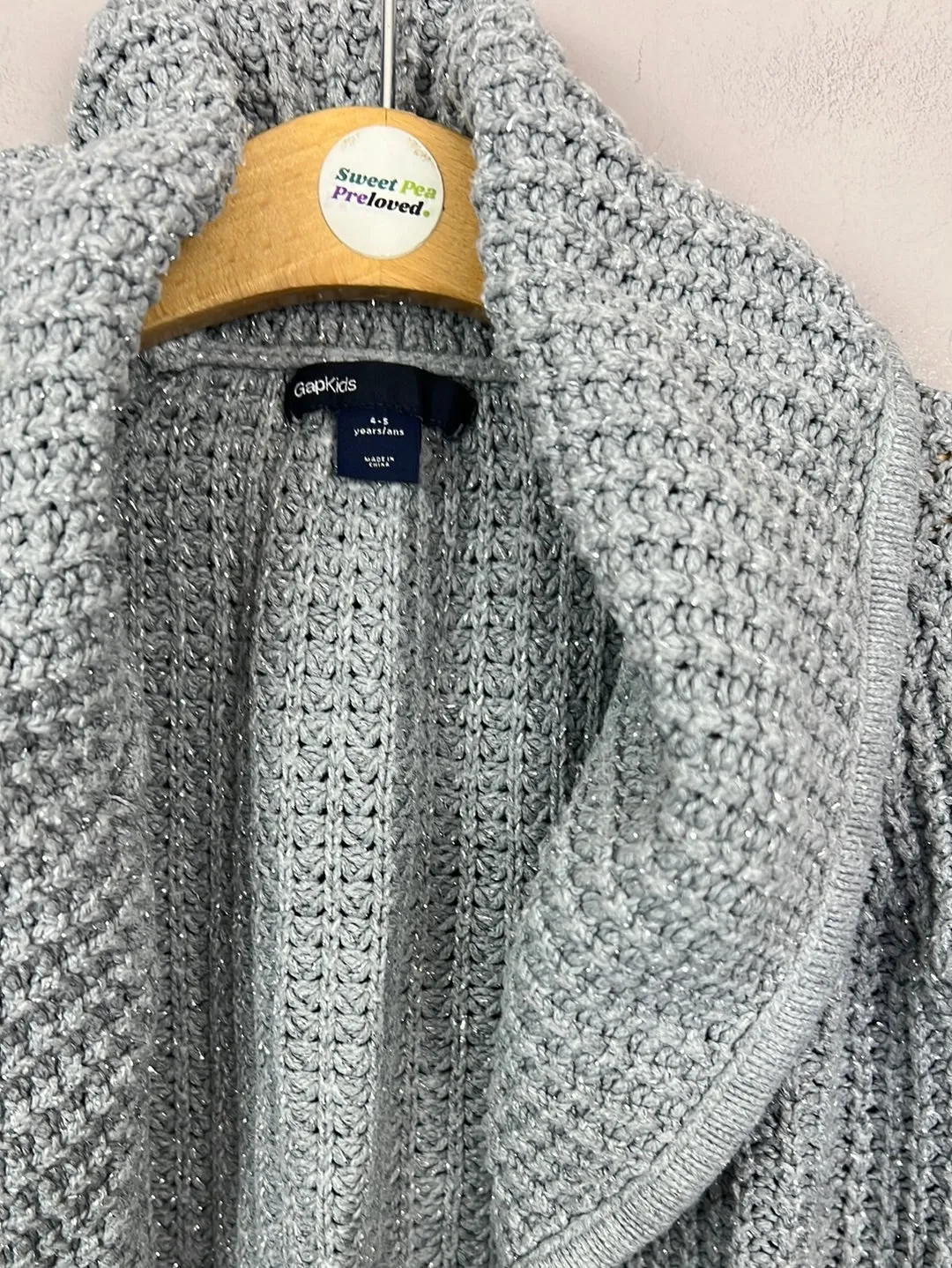 GAP Grey sparkle shawl collar cardigan 4-5y