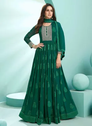 Green Embroidered Stylish Kalidar Anarkali Suit