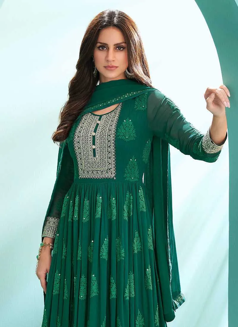 Green Embroidered Stylish Kalidar Anarkali Suit