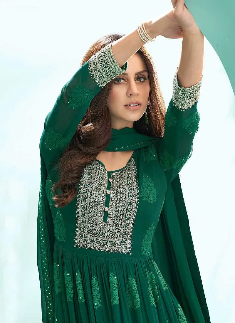 Green Embroidered Stylish Kalidar Anarkali Suit