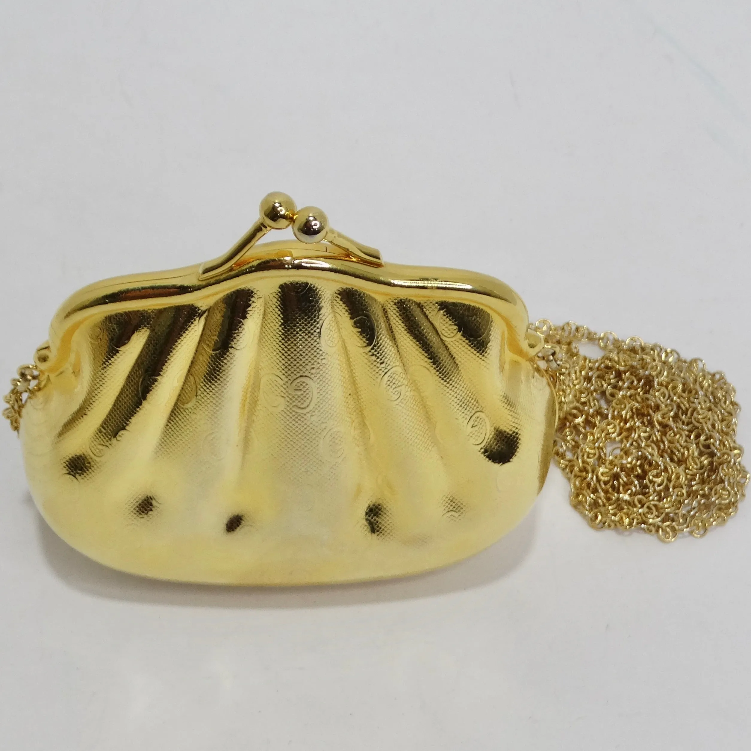 Gucci 1980s Gold Tone Metal Shell Minaudière Evening Bag