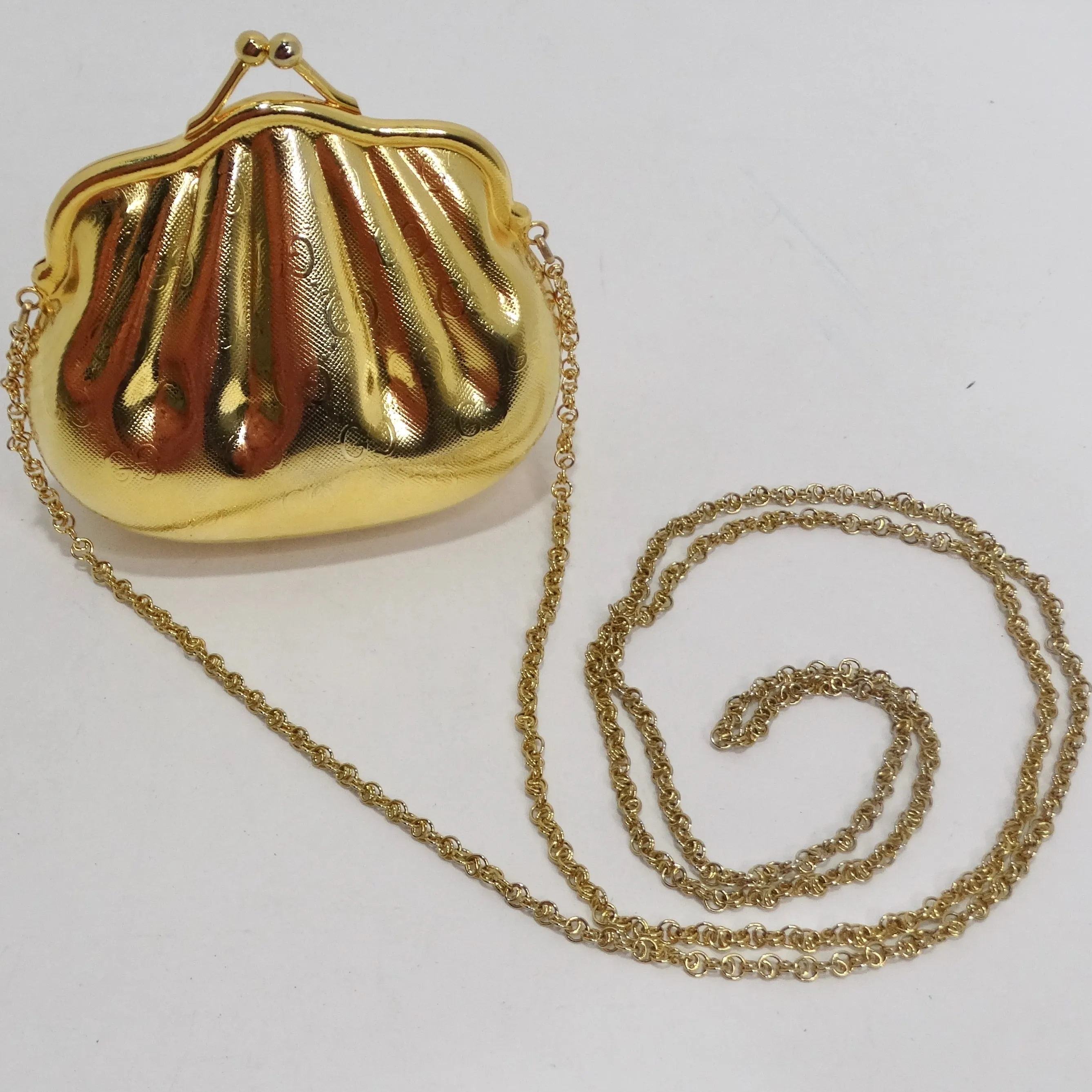 Gucci 1980s Gold Tone Metal Shell Minaudière Evening Bag