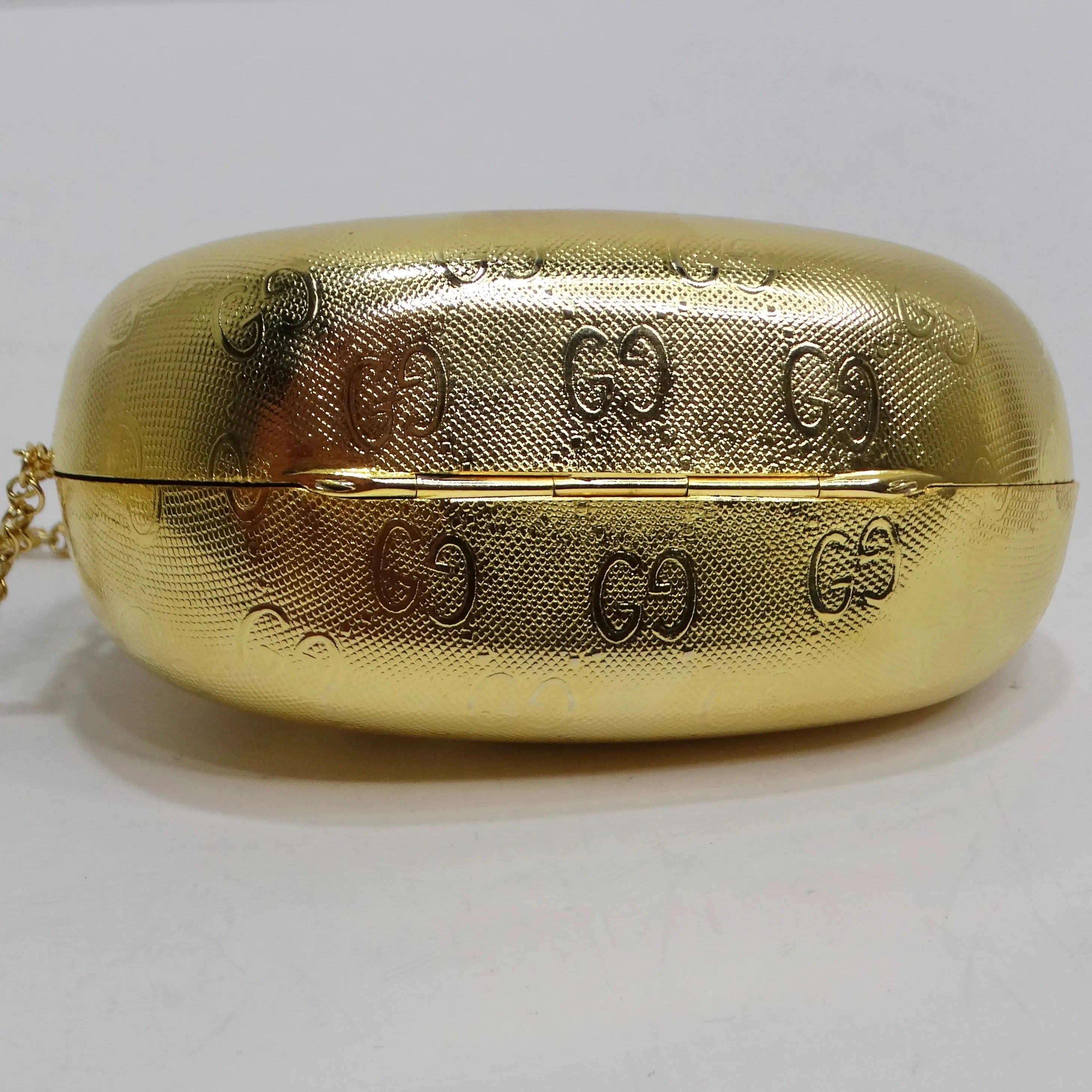 Gucci 1980s Gold Tone Metal Shell Minaudière Evening Bag
