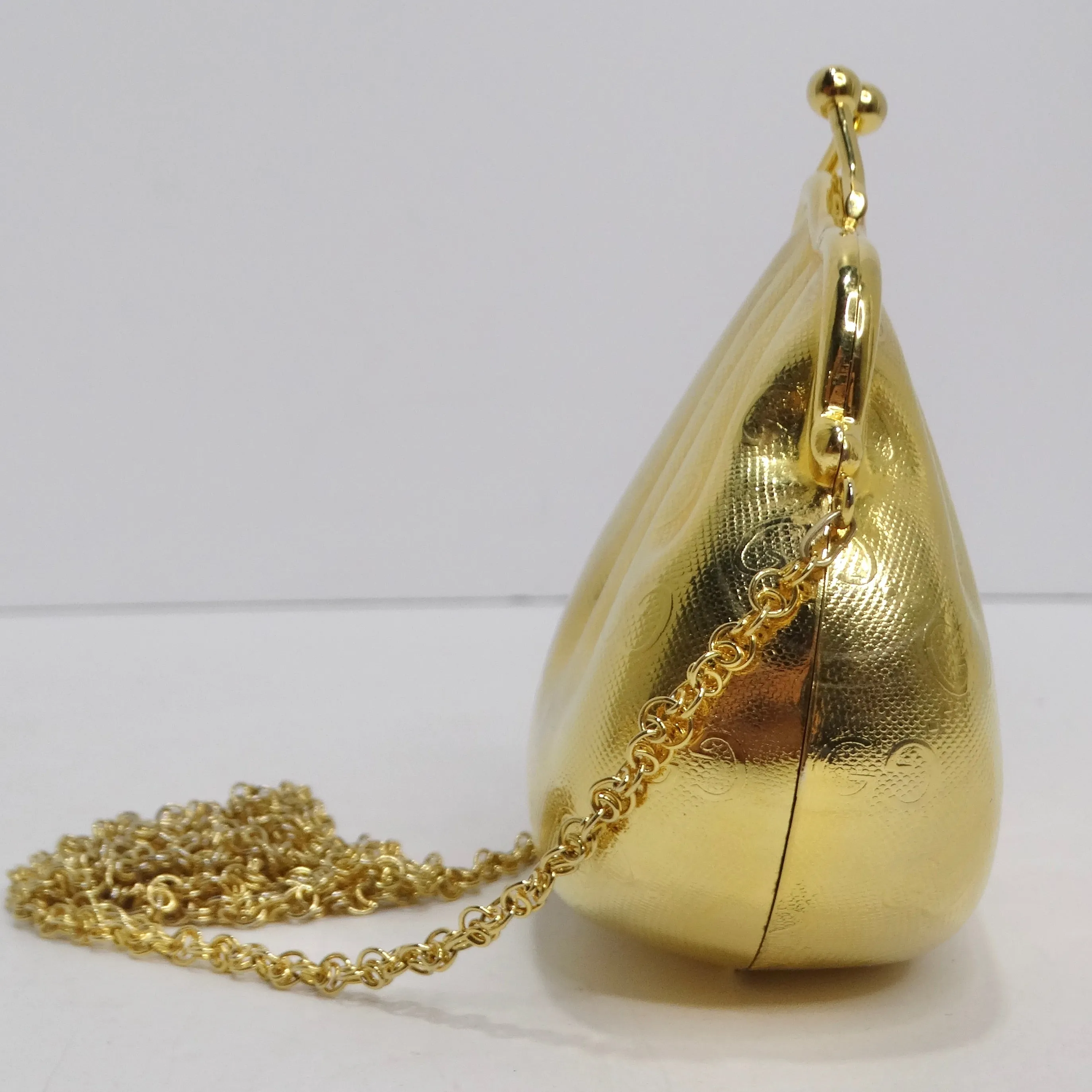 Gucci 1980s Gold Tone Metal Shell Minaudière Evening Bag
