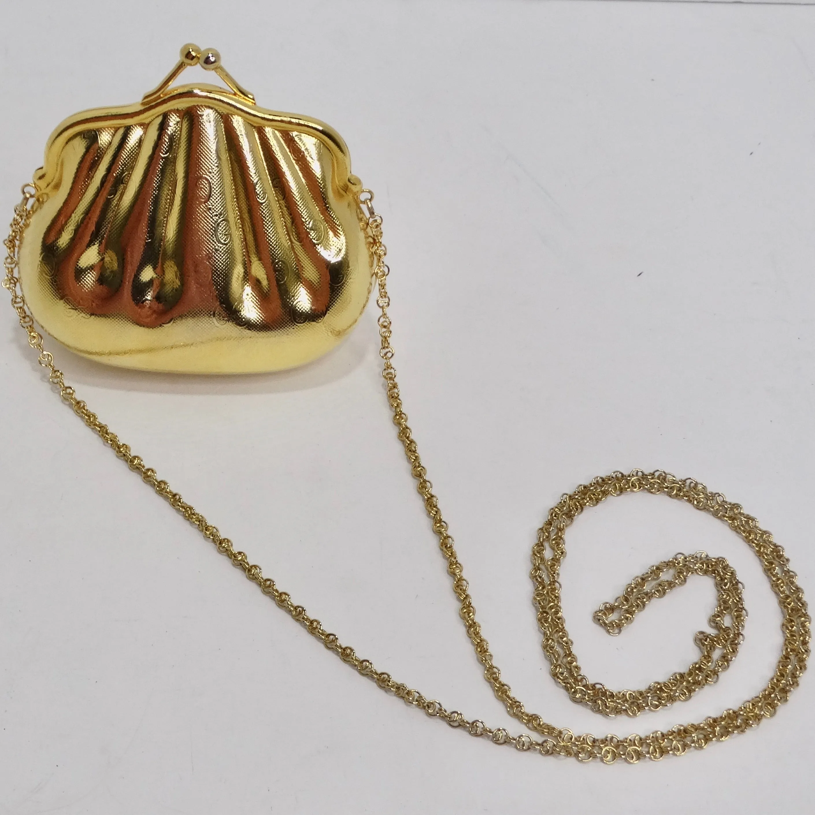 Gucci 1980s Gold Tone Metal Shell Minaudière Evening Bag