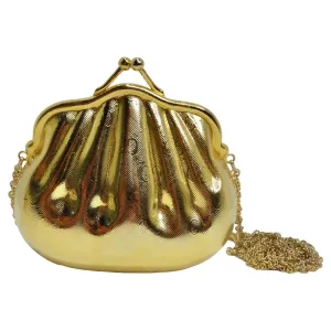 Gucci 1980s Gold Tone Metal Shell Minaudière Evening Bag