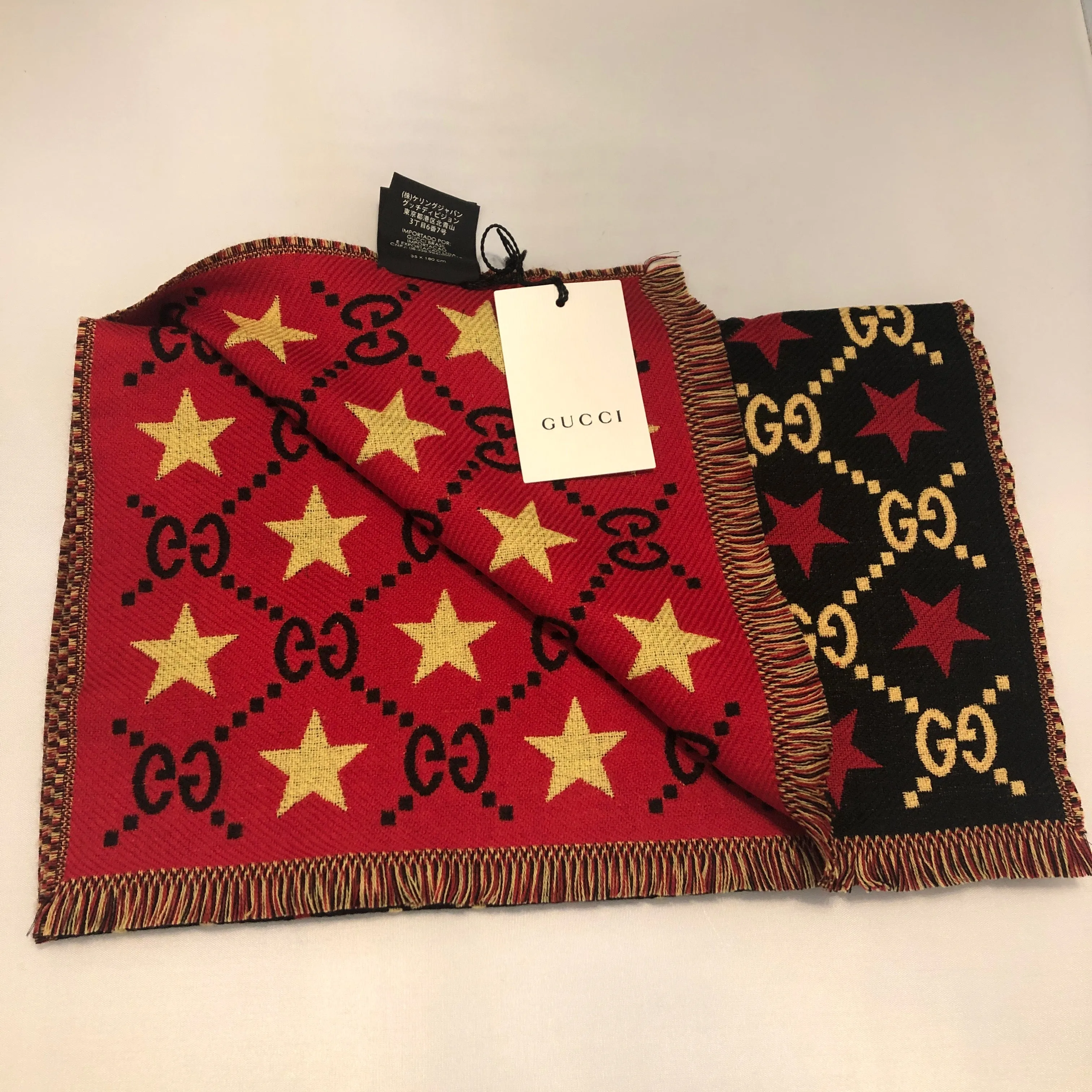 Gucci GG Stars Scarf in Black and Red