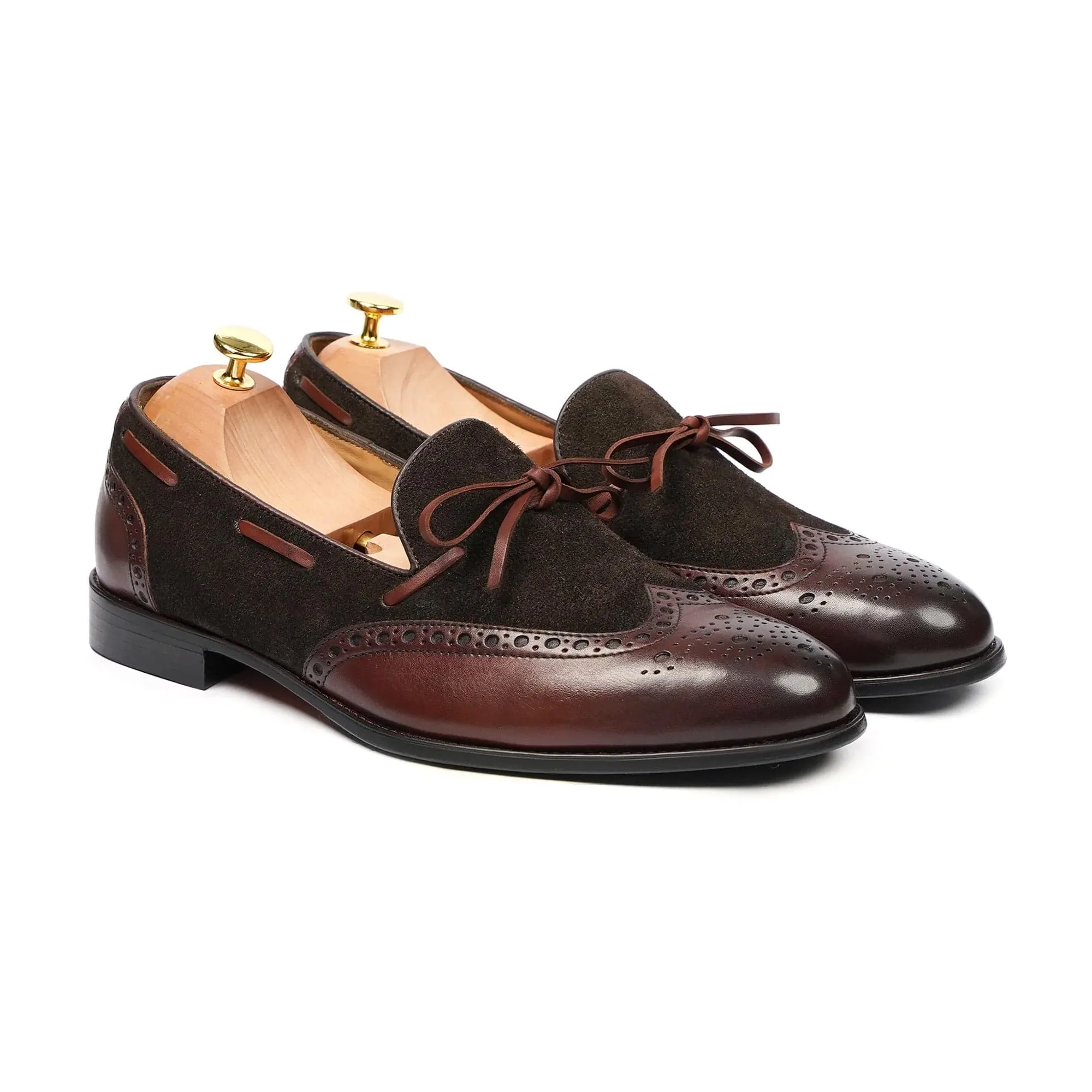 Handmade Custom Brown Calf and Suede Leather Mens Loafers