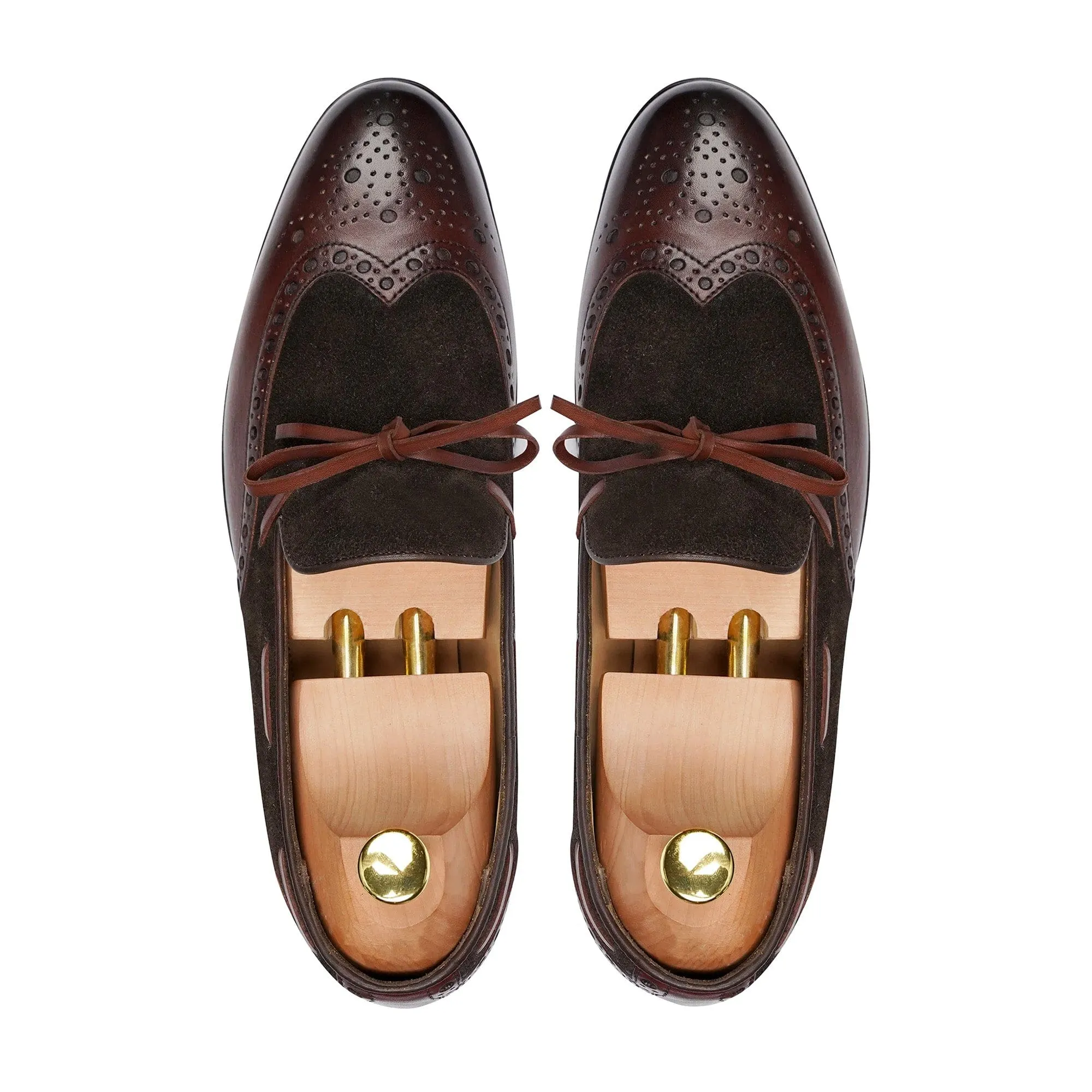 Handmade Custom Brown Calf and Suede Leather Mens Loafers
