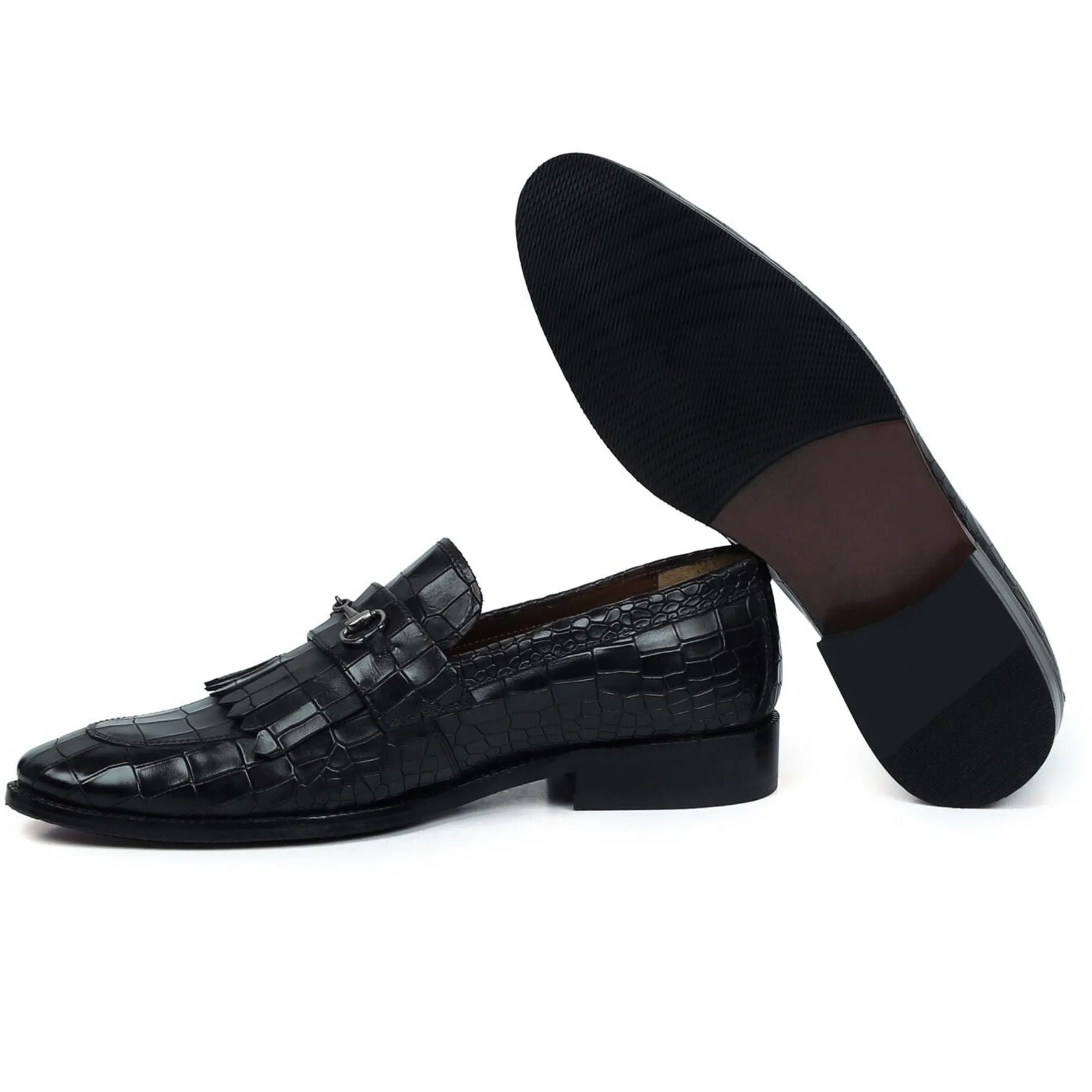 Handmade Custom Calf Leather Black Mens Loafers