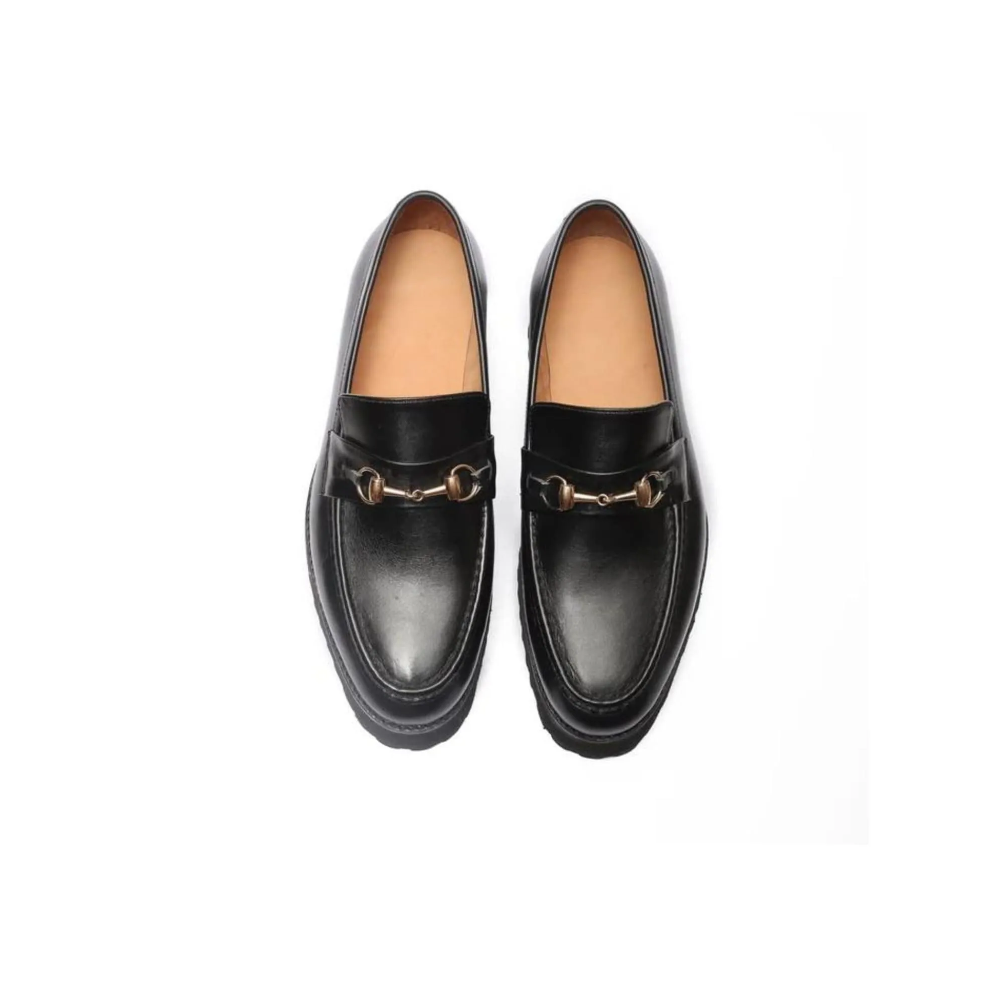 Handmade Custom Calf Leather Black Mens Loafers