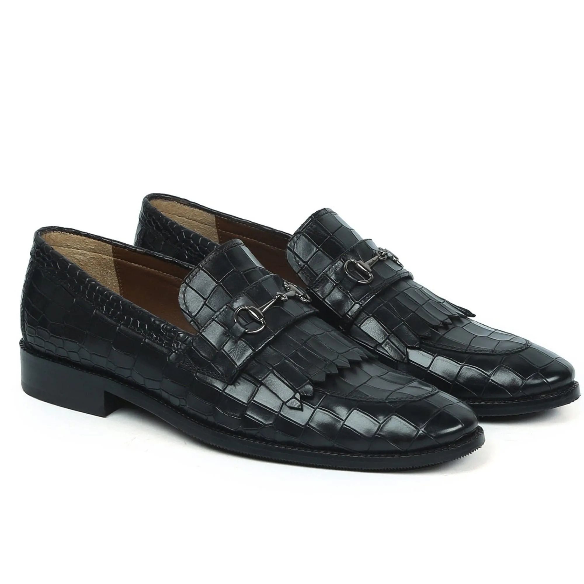 Handmade Custom Calf Leather Black Mens Loafers