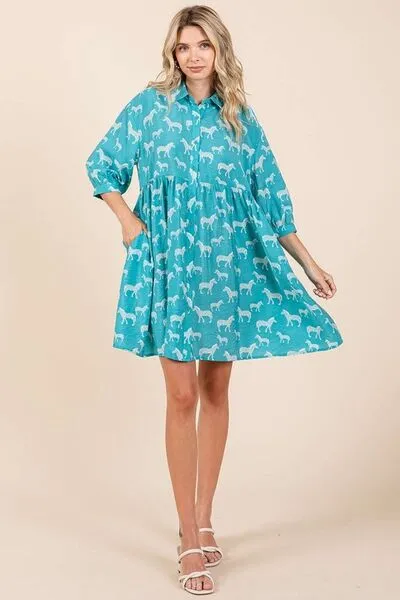 Hazel Blues® |  Mittoshop Zebra Print Button Down Shirt Mini Dress