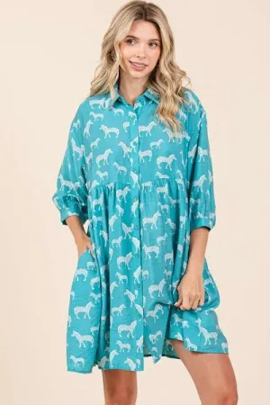Hazel Blues® |  Mittoshop Zebra Print Button Down Shirt Mini Dress
