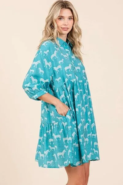 Hazel Blues® |  Mittoshop Zebra Print Button Down Shirt Mini Dress