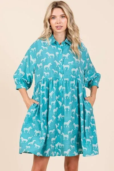 Hazel Blues® |  Mittoshop Zebra Print Button Down Shirt Mini Dress